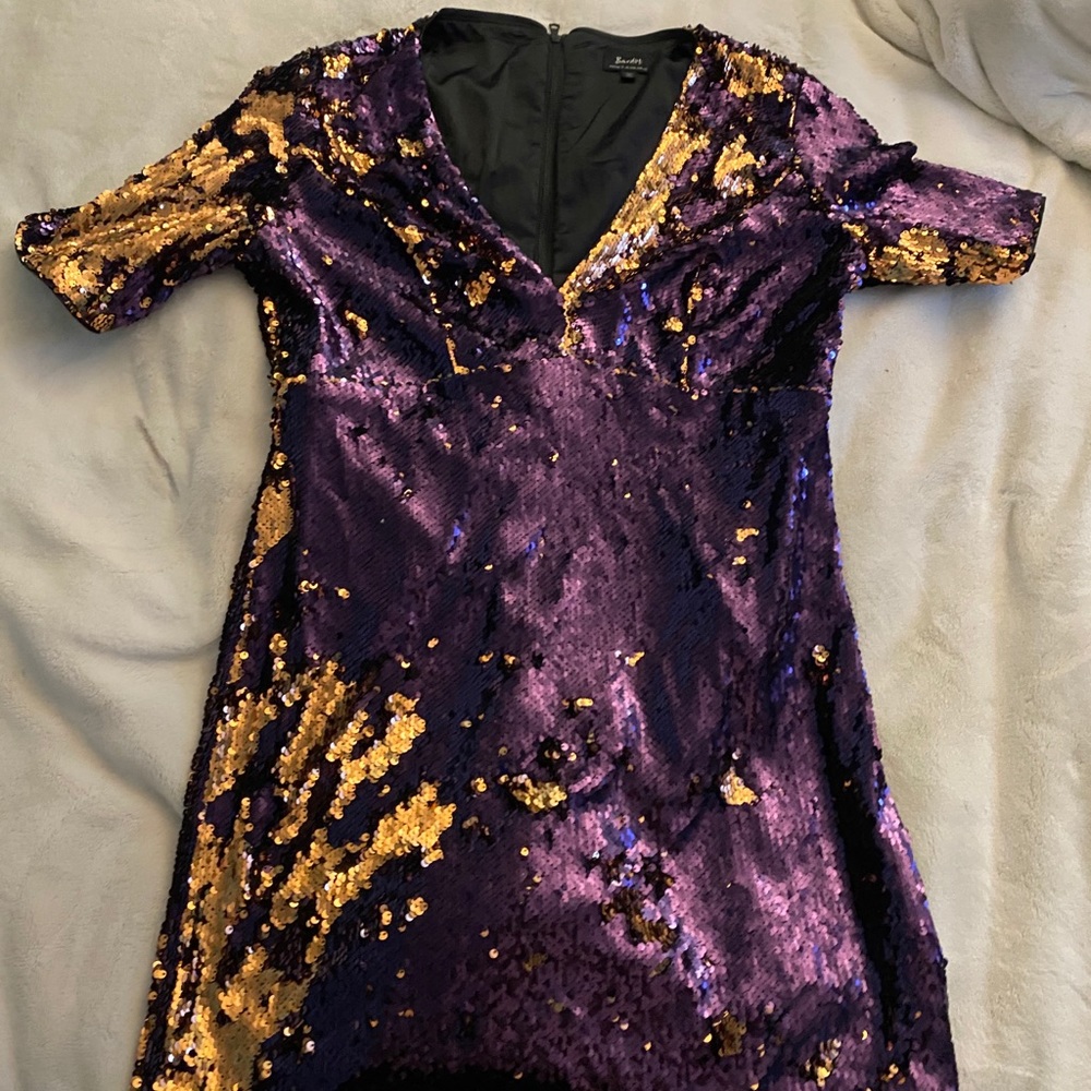 Bardot Sequined Dress purple and copper Sz-8